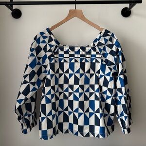 Sideline Clothing Penny Top in Geometric Blue + White